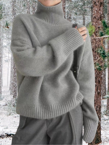 Women’s Roll-Neck Jumper – Balloon Sleeves with Long Ribbed Cuffs