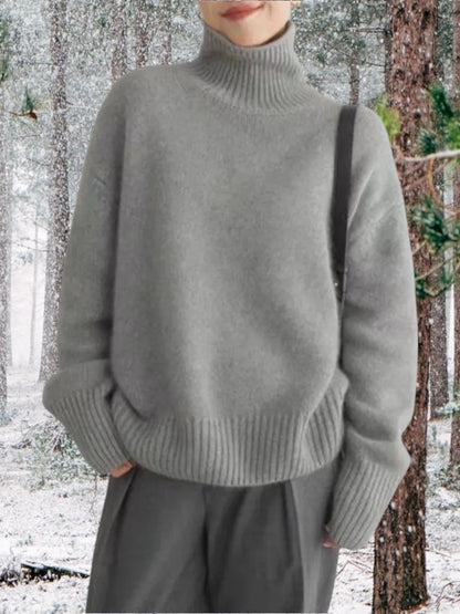Women’s Roll-Neck Jumper – Balloon Sleeves with Long Ribbed Cuffs