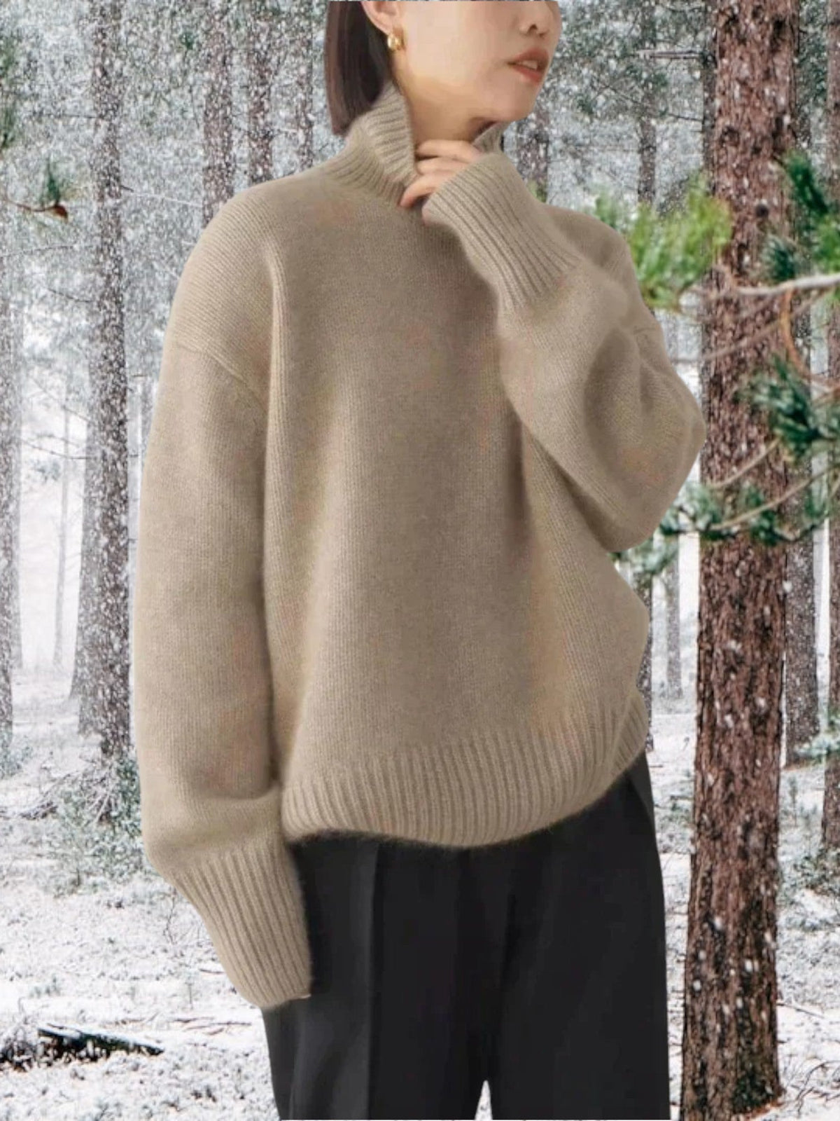 Women’s Roll-Neck Jumper – Balloon Sleeves with Long Ribbed Cuffs