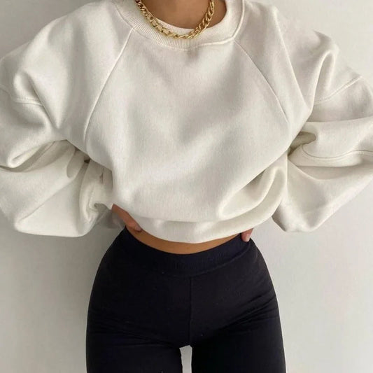 Women’s Raglan Sleeve Sweatshirt – Relaxed Crew-Neck Pullover for Everyday Casual Layering