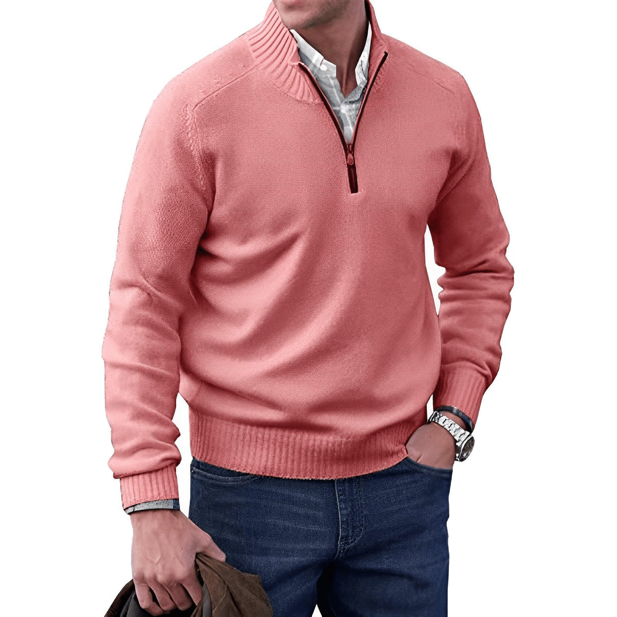 Men’s Quarter-Zip Knit Sweater – Regular-Fit Smart Casual Layer for Office and Weekend Wear