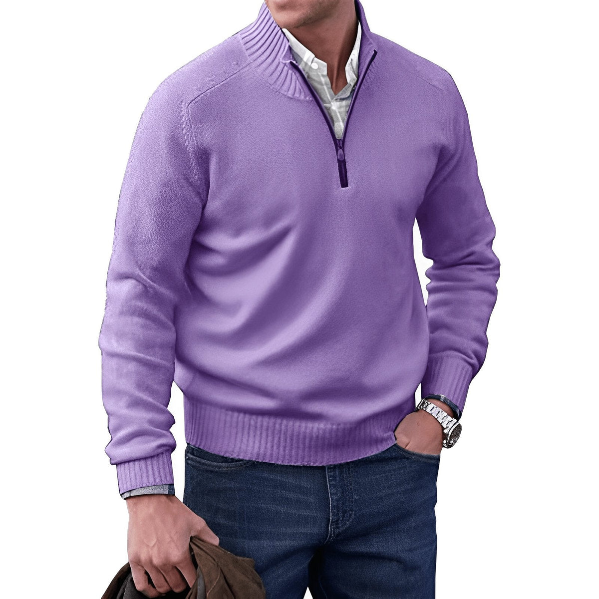 Men’s Quarter-Zip Knit Sweater – Regular-Fit Smart Casual Layer for Office and Weekend Wear