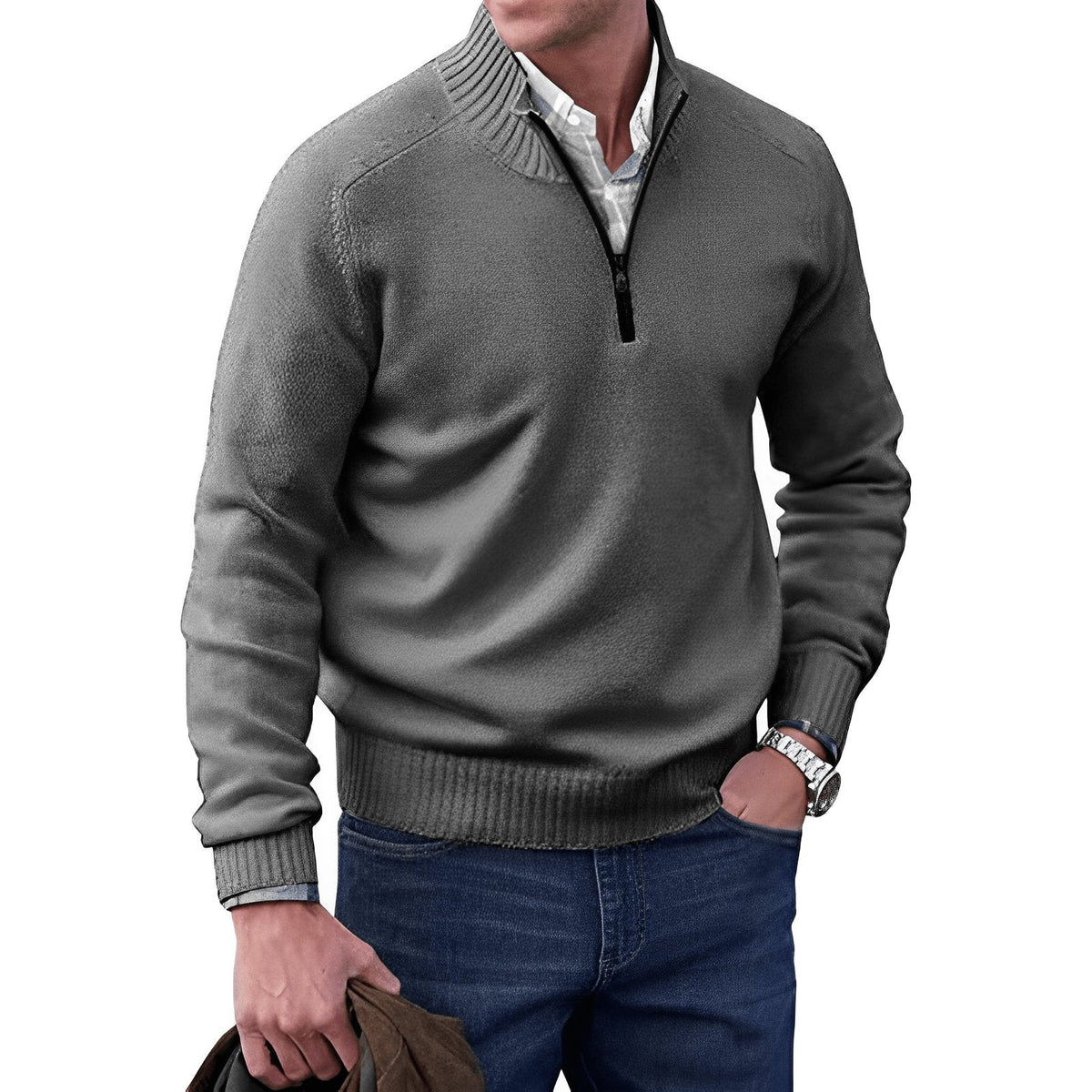 Men’s Quarter-Zip Knit Sweater – Regular-Fit Smart Casual Layer for Office and Weekend Wear