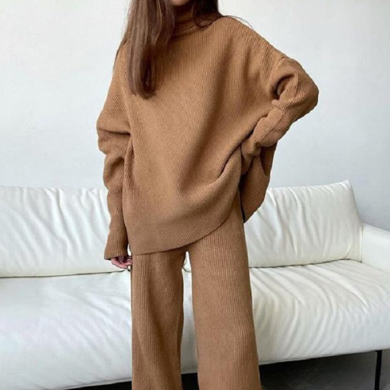 Women’s Oversized Knit Top and Wide-Leg Trouser Set – Relaxed Two-Piece Loungewear