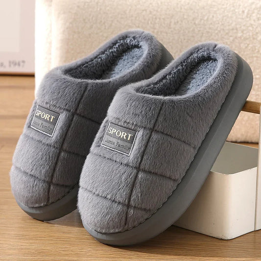 Men’s Plush-Lined Winter Slippers – Warm Thick-Sole Non-Slip Indoor House Shoes for Everyday Home Comfort