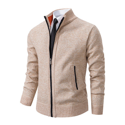 Men’s Textured Zip Cardigan – Stand-Collar Knit Layer for Smart Casual Wear