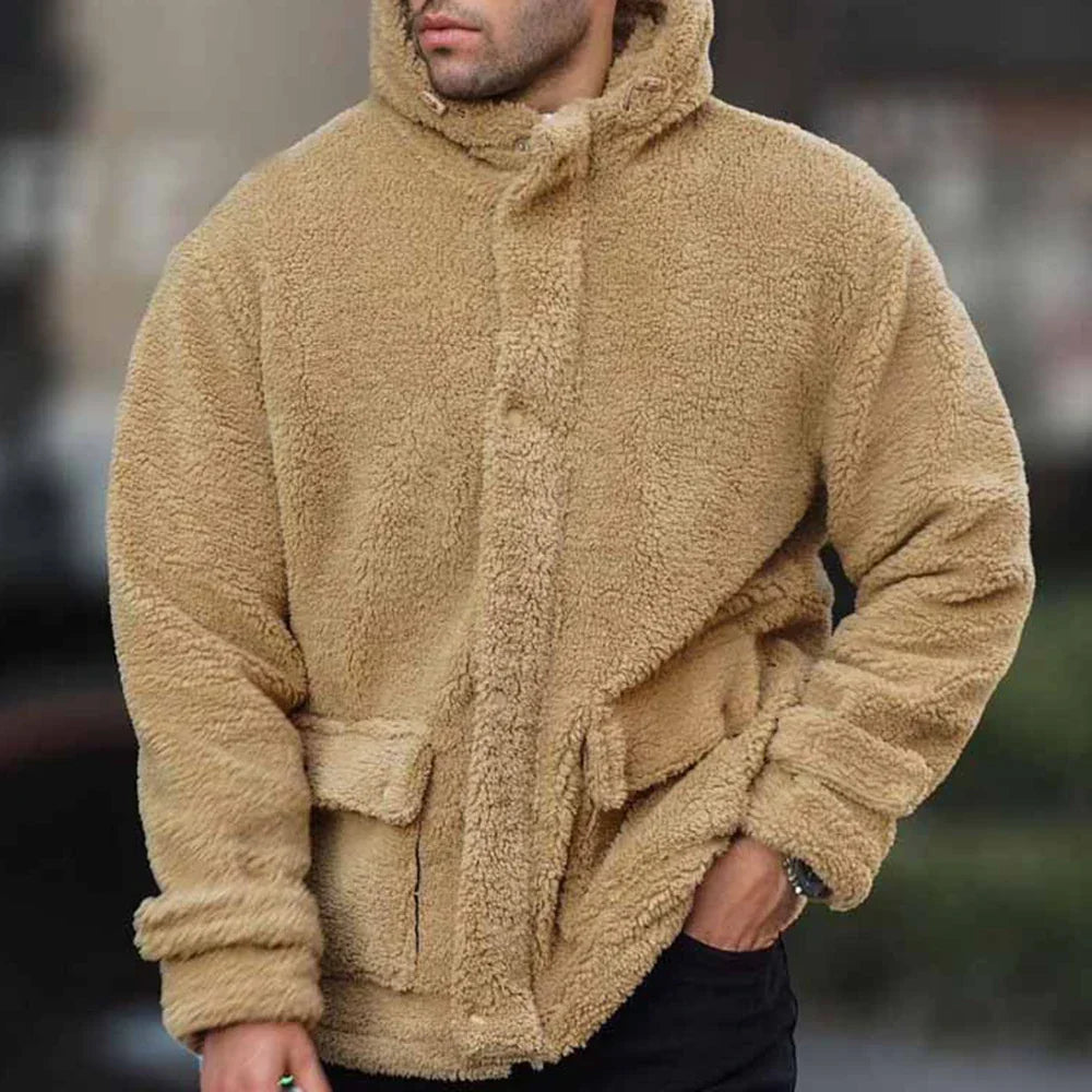 Men’s Teddy Fleece Hooded Jacket – Warm Casual Layer for Cold Weather