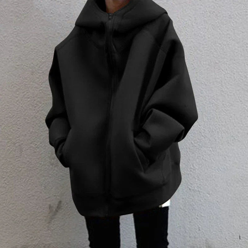 Women’s Oversized Zip-Up Hoodie – Roomy Hooded Jacket for Casual Cold-Weather Layering