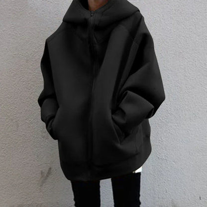 Women’s Oversized Zip-Up Hoodie – Roomy Hooded Jacket for Casual Cold-Weather Layering