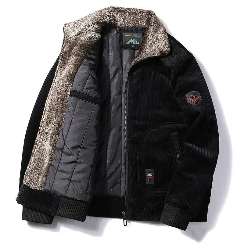 Men’s Corduroy Winter Jacket – Plush-Collar Insulated Layer for Smart Casual Cold-Weather Wear