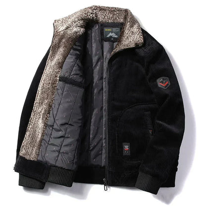Men’s Corduroy Winter Jacket – Plush-Collar Insulated Layer for Smart Casual Cold-Weather Wear