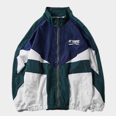 Men’s Colour-Block Bomber Jacket – Embroidered Zip-Up Layer with Retro Sportswear Styling