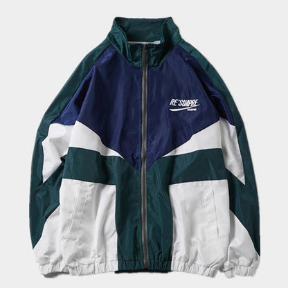 Men’s Colour-Block Bomber Jacket – Embroidered Zip-Up Layer with Retro Sportswear Styling