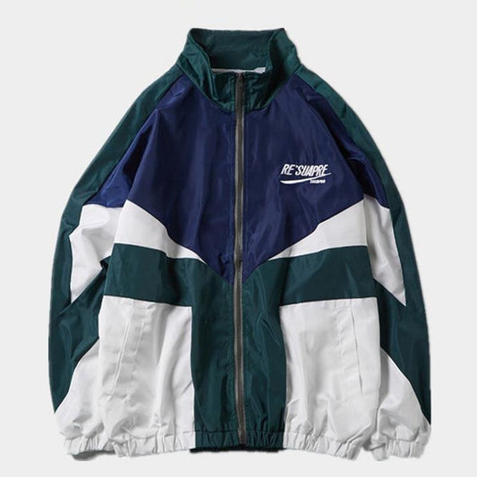 Men’s Colour-Block Bomber Jacket – Embroidered Zip-Up Layer with Retro Sportswear Styling