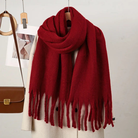 Women’s Cashmere Winter Scarf – Oversized Soft Tassel Wrap for Elegant Autumn and Winter Layering
