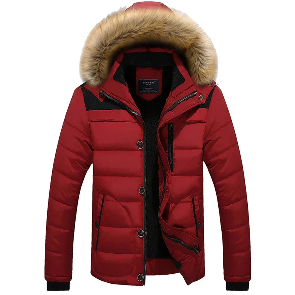 Men’s Faux-Fur Hooded Puffer Jacket – Insulated Multi-Pocket Winter Layer for Everyday Cold-Weather Wear