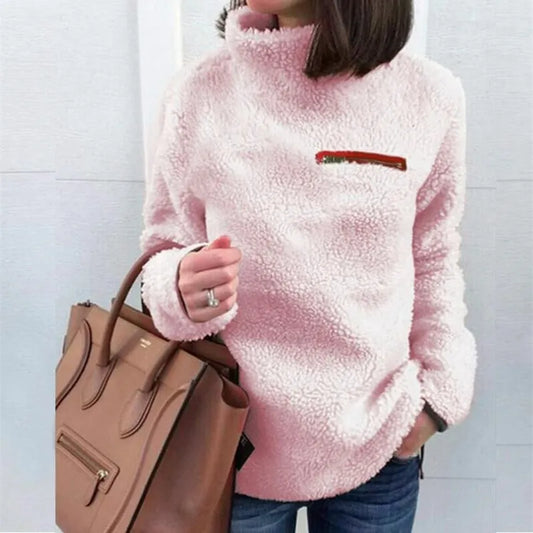 Women’s High-Neck Teddy Fleece Sweatshirt – Soft Cosy Pullover for Cold-Weather Comfort