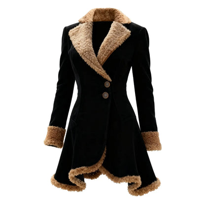 Women’s Faux-Fur Trim Winter Coat – Tailored Longline Jacket with Statement Lapels