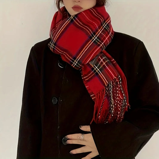 Women’s Cashmere-Feel Winter Scarf – Soft Printed Fringed Wrap for Elegant Autumn and Winter Layering