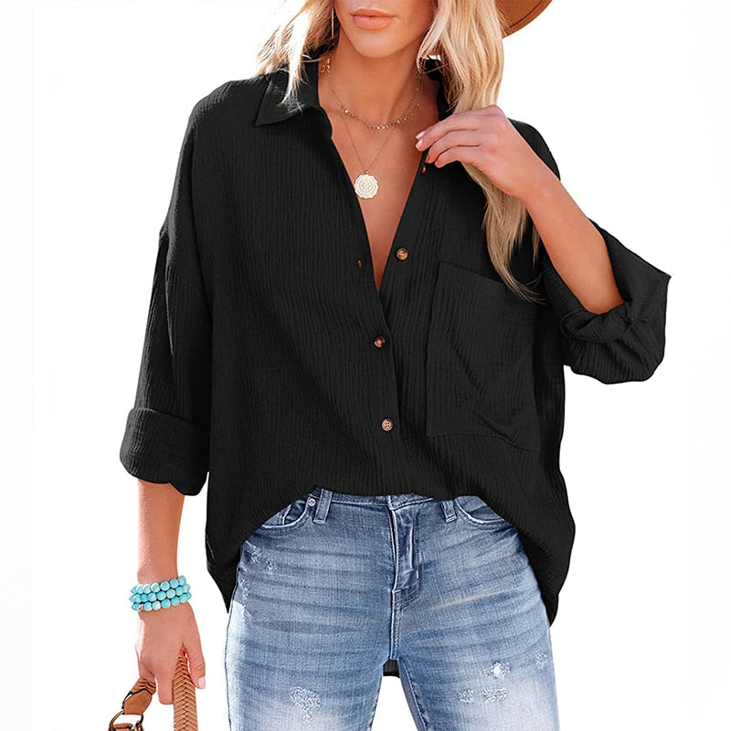 Women’s Oversized Collared Shirt – Breathable Cotton-Blend Style for Warm Days