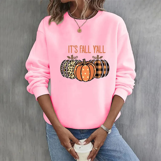 Women’s Autumn Pumpkin Graphic Sweatshirt – Relaxed Crew-Neck Pullover for Seasonal Casual Wear