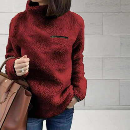 Women’s High-Neck Teddy Fleece Sweatshirt – Soft Cosy Pullover for Cold-Weather Comfort
