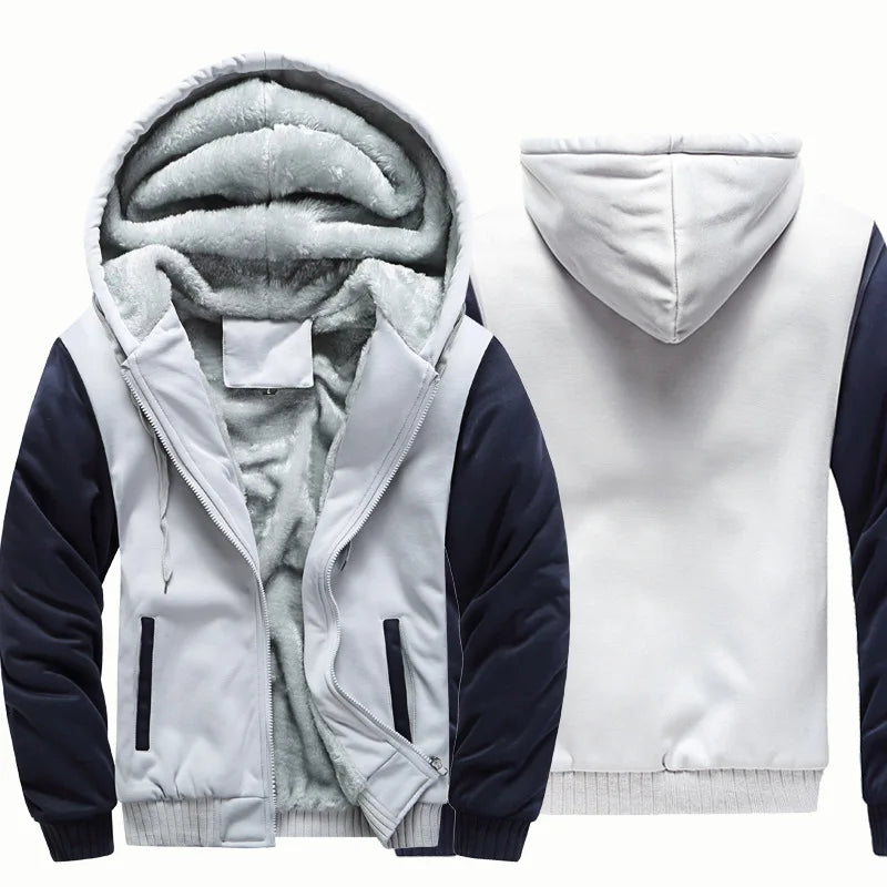 Men’s Plush Hooded Fleece Jacket – Thick Zip-Up Winter Layer with Ribbed Cuffs