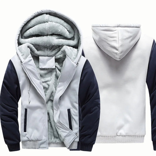 Men’s Plush Hooded Fleece Jacket – Thick Zip-Up Winter Layer with Ribbed Cuffs