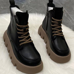 Women’s Chunky Platform Ankle Boots – Lace-Up Side-Zip Lug-Sole Winter Combat Boots with Retro Styling