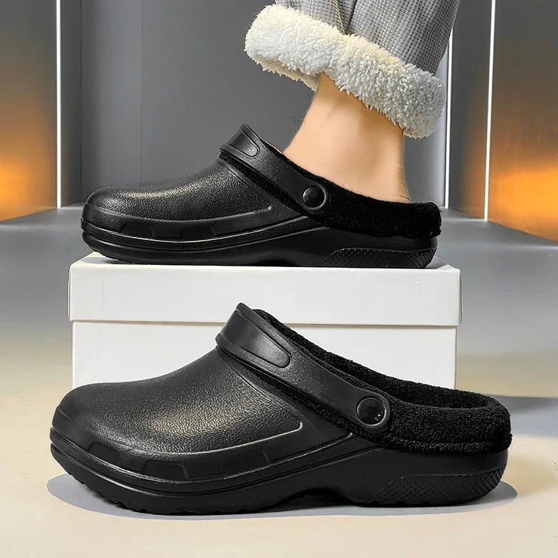 Men’s Plush-Lined Winter Clog Slippers – Warm Wide-Fit Non-Slip Indoor Outdoor House Shoes for Everyday Comfort