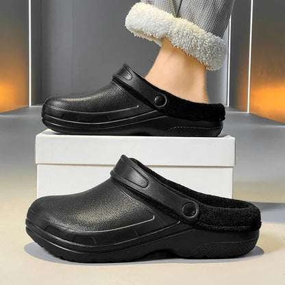 Men’s Plush-Lined Winter Clog Slippers – Warm Wide-Fit Non-Slip Indoor Outdoor House Shoes for Everyday Comfort