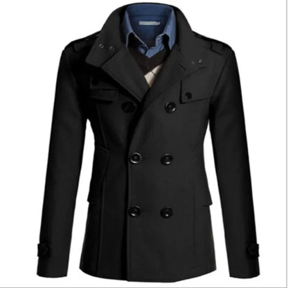 Men’s Double-Breasted Military Jacket – Structured Stand-Collar Coat with Epaulettes and Utility Pockets