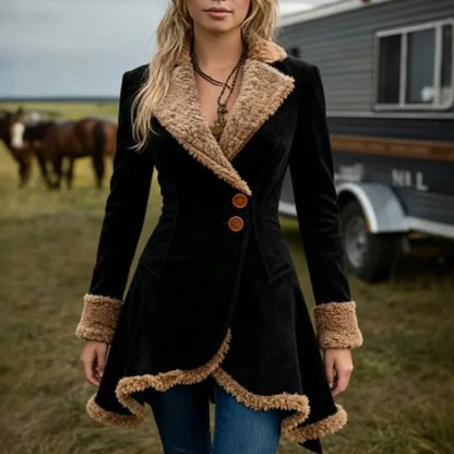 Women’s Faux-Fur Trim Winter Coat – Tailored Longline Jacket with Statement Lapels