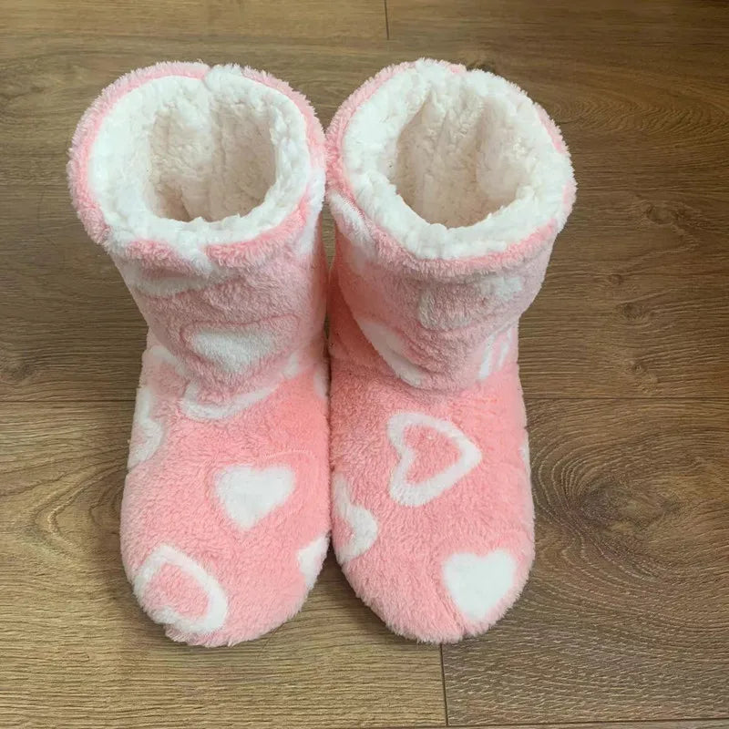 Women’s Plush-Lined Winter Boot Slippers – Warm Non-Slip Indoor House Shoes for Autumn and Winter Comfort