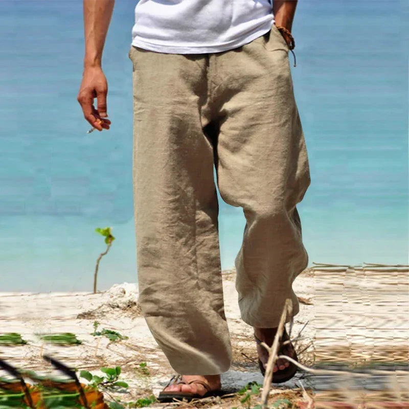 Men’s Relaxed Wide-Leg Linen Trousers – Lightweight Summer Pants for Casual Wear