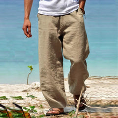 Men’s Relaxed Wide-Leg Linen Trousers – Lightweight Summer Pants for Casual Wear
