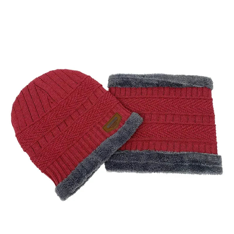 Unisex Plush-Lined Knit Beanie Set – Winter Hat with Matching Neck Warmer