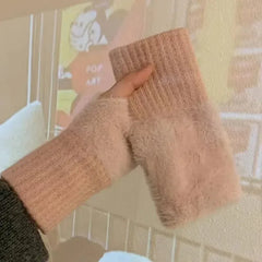 Women’s Soft Faux-Fur Fingerless Winter Gloves – Warm Wrist-Length Hand Warmers for Everyday Wear