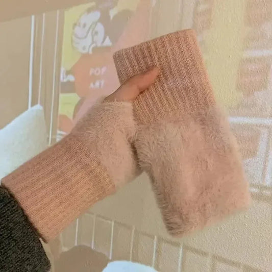 Women’s Soft Faux-Fur Fingerless Winter Gloves – Warm Wrist-Length Hand Warmers for Everyday Wear