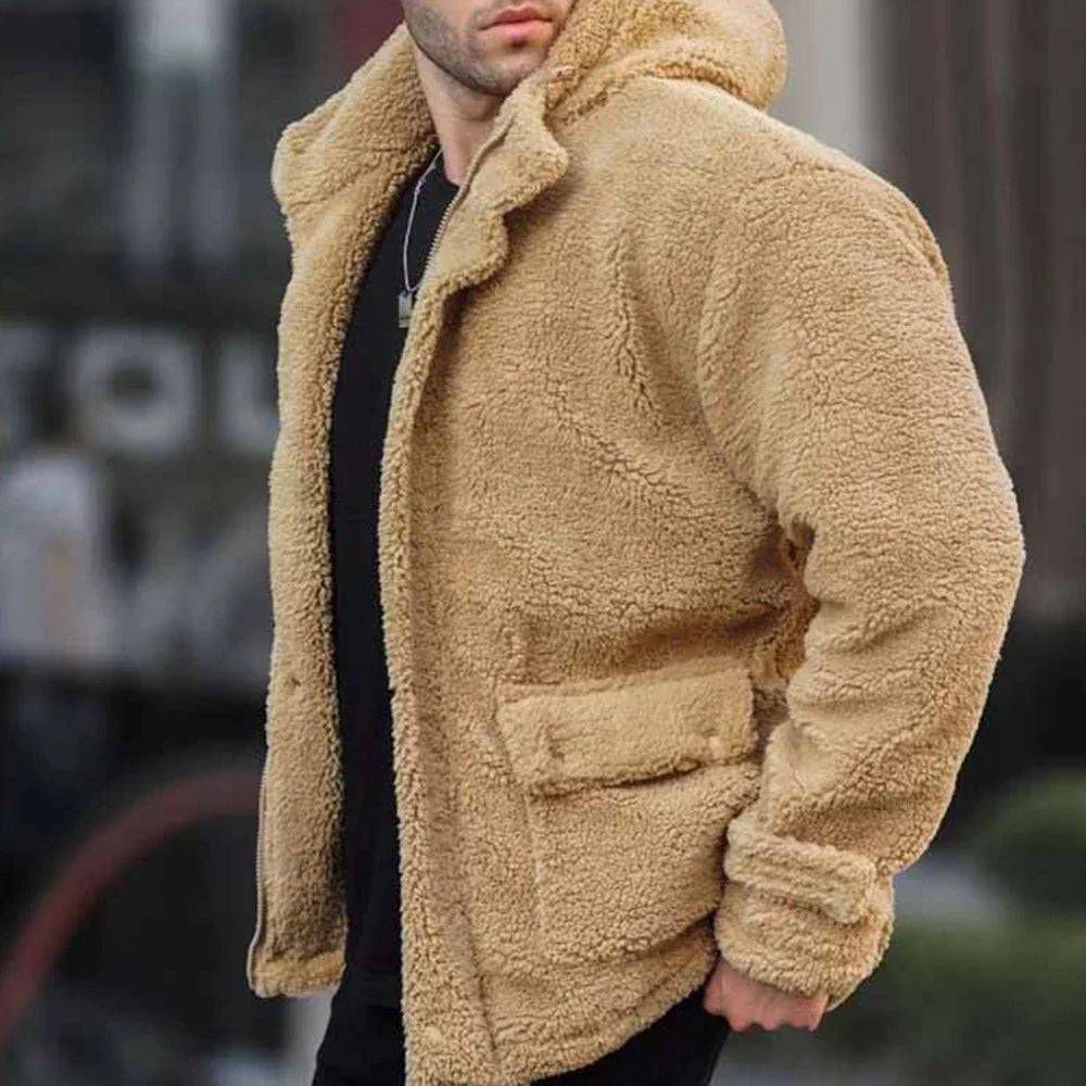Men’s Teddy Fleece Hooded Jacket – Warm Casual Layer for Cold Weather