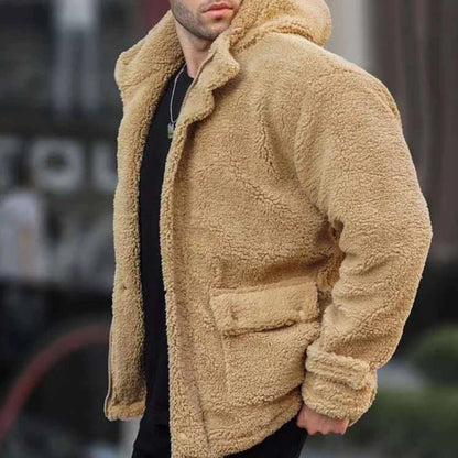 Men’s Teddy Fleece Hooded Jacket – Warm Casual Layer for Cold Weather