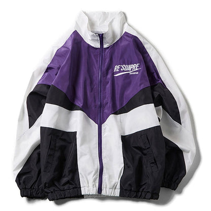 Men’s Colour-Block Bomber Jacket – Embroidered Zip-Up Layer with Retro Sportswear Styling