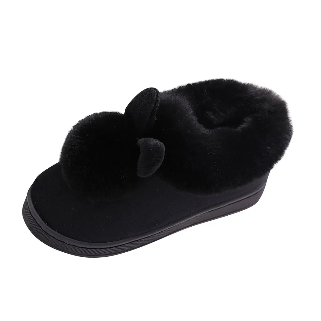 Women’s Plush Bunny Winter Slippers – Faux-Fur Slip-On House Shoes with Thick Sole