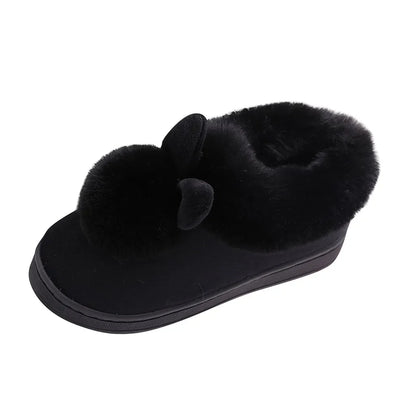 Women’s Plush Bunny Winter Slippers – Faux-Fur Slip-On House Shoes with Thick Sole