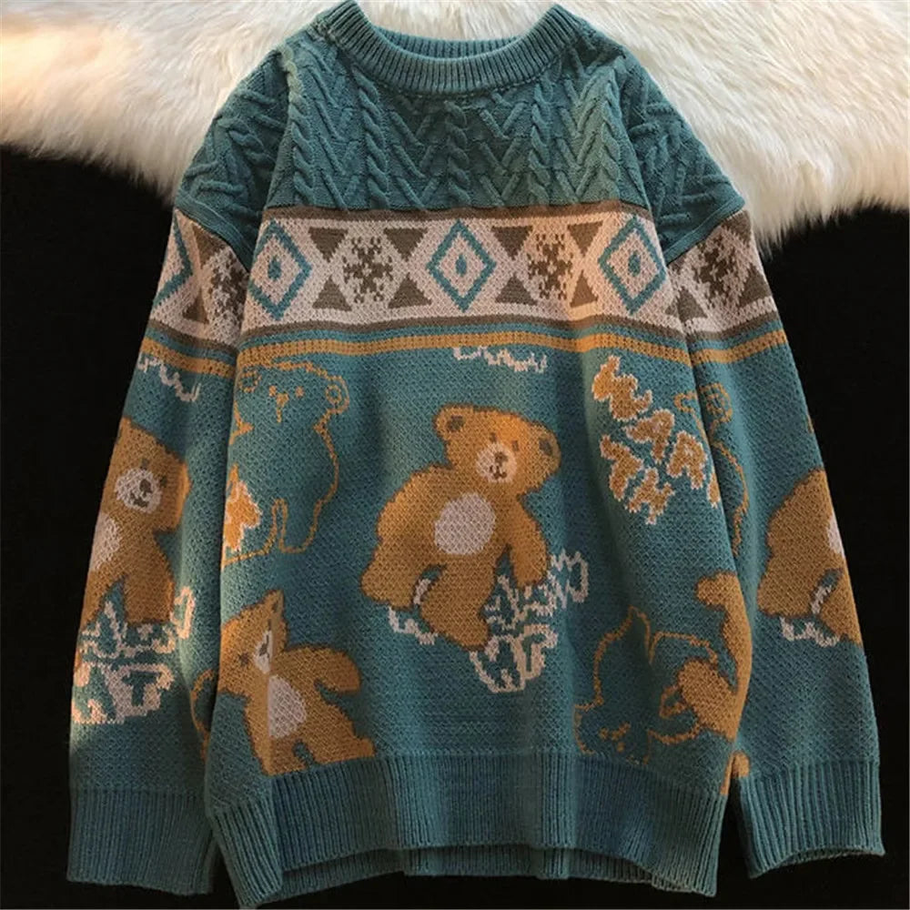 Women’s Teddy Bear Cable Knit Sweater – Cozy Novelty Layer for Winter Days