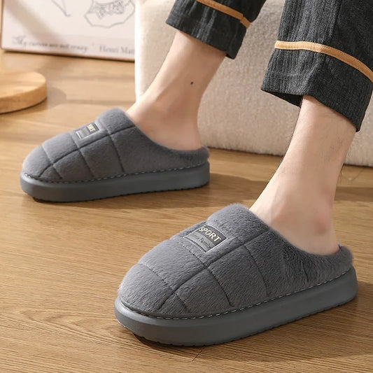 Men’s Plush-Lined Winter Slippers – Warm Thick-Sole Non-Slip Indoor House Shoes for Everyday Home Comfort