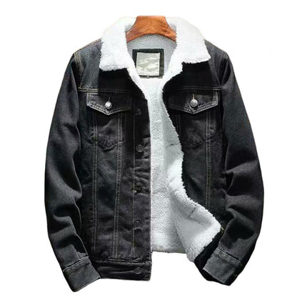 Men’s Sherpa-Lined Denim Winter Jacket – Thick Fleece-Lined Button-Up Trucker Jacket with Chest Pockets