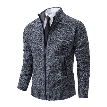 Men’s Textured Zip Cardigan – Stand-Collar Knit Layer for Smart Casual Wear