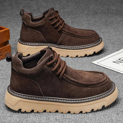 Men’s Suede Lace-Up Ankle Boots – Retro Casual Boots with Chunky Gripped Sole