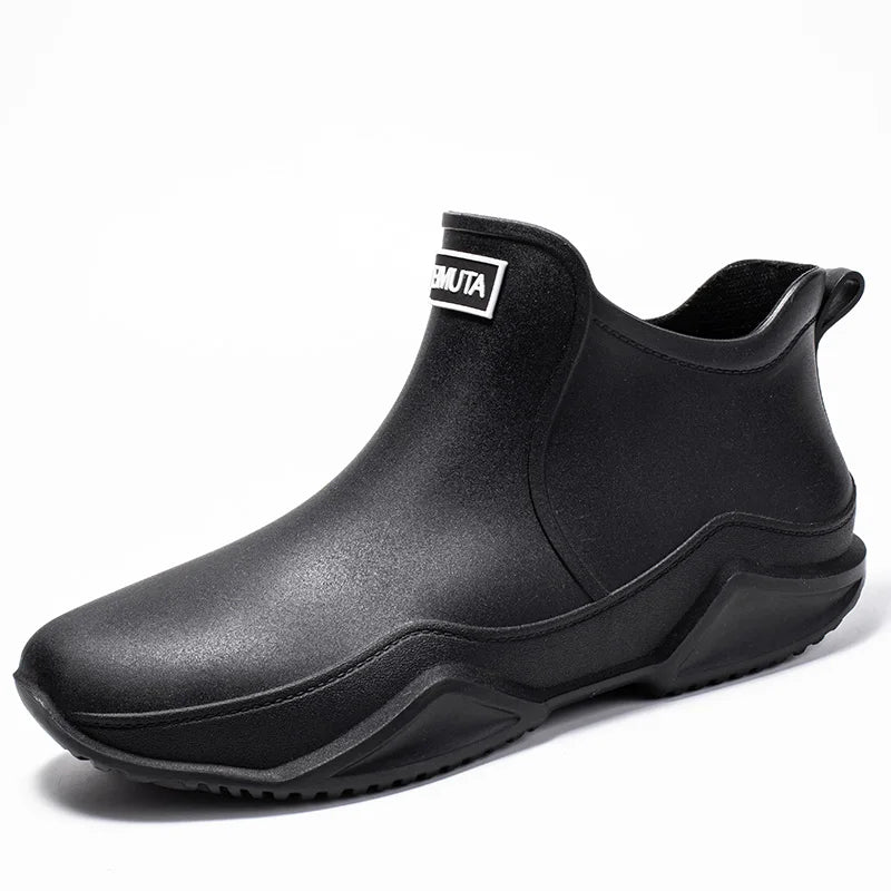 Men’s Waterproof Ankle Rain Boots – Slip-On Outdoor Shoes with Non-Slip Gripped Sole